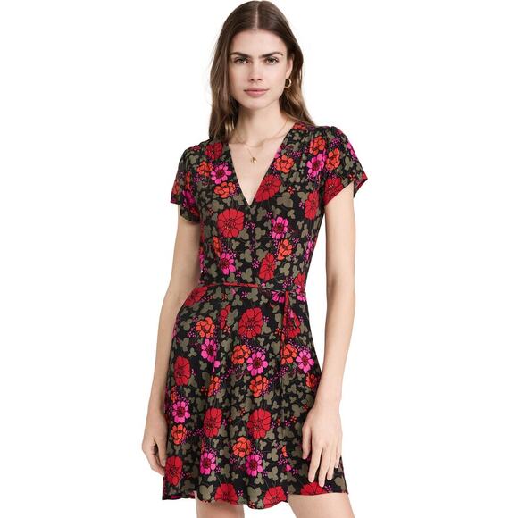 Rolla's Womens Cleo Rambling‎ Floral Wrap Dress Short Sleeves Black/Multi Size L - Picture 1 of 8